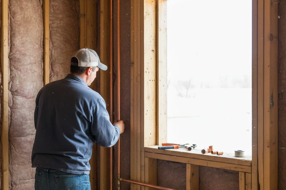 Licensed plumber running new copper supply lines in a Leupp home